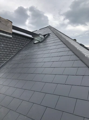 Dark slate pitched roof with Velux